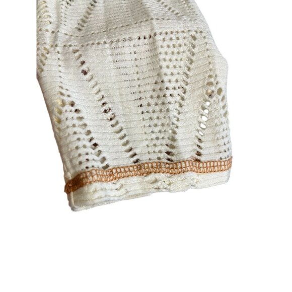 Oddy Knit Patchwork Top M Cream Handkerchief Tunic Boho Western Classic Chic 80s - Picture 2 of 10